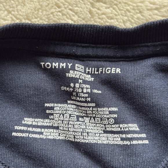 Tommy Hilfiger Navy Long Sleeve Logo Top | 60% Cotton Crewneck Tee - Picture 3 of 5